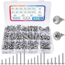 425PCS Self Tapping Screws for Metal, 410 Stainless Steel Self Drilling Screw...