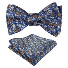 Mens Floral Pattern Self-tied Bow Tie with Pocket Square Colorful Tie Set Nav...