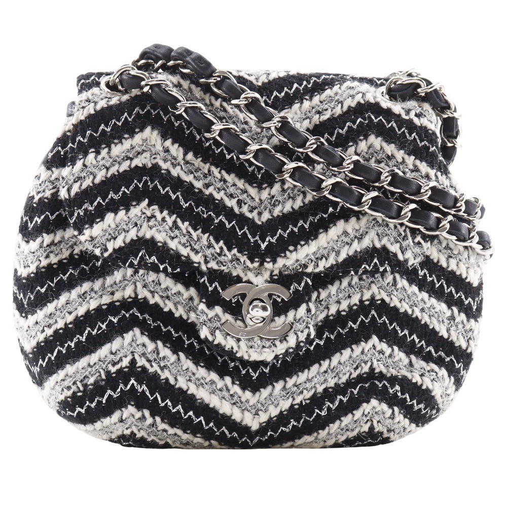 CHANEL Double Chain Tweed Shoulder Bag in Black White for Women