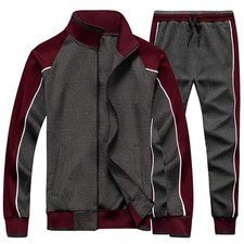 Men's Athletic Running Tracksuit Set Casual Full Zip Jogging Sweat Suit Gray L