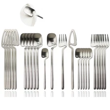 Silverware Set Satin Finish 24-Piece Stainless Steel Flatware Set Kitchen Ute...