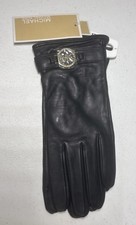 NEW Michael Kors Women's Black Genuine Leather Tech Gloves Size L