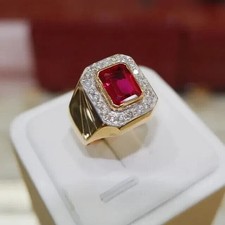 2Ct Emerald Cut Simulated Red Ruby Engagement Halo Ring 14k Yellow Gold Plated