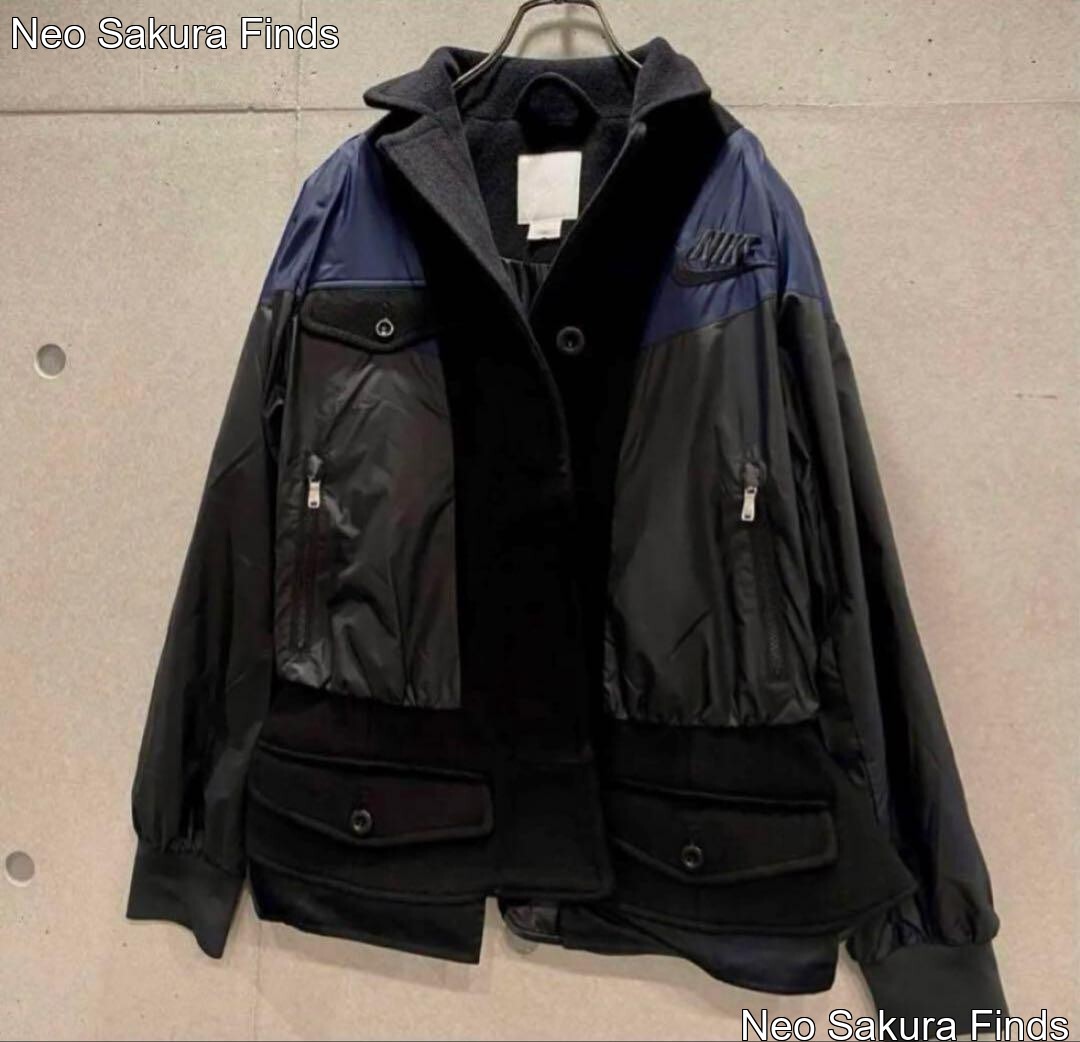 SACAI X NIKE NIKE x sacai Peplum Giacca XXS Donna Nuova dal Giappone Mai Usata Nylon Nero