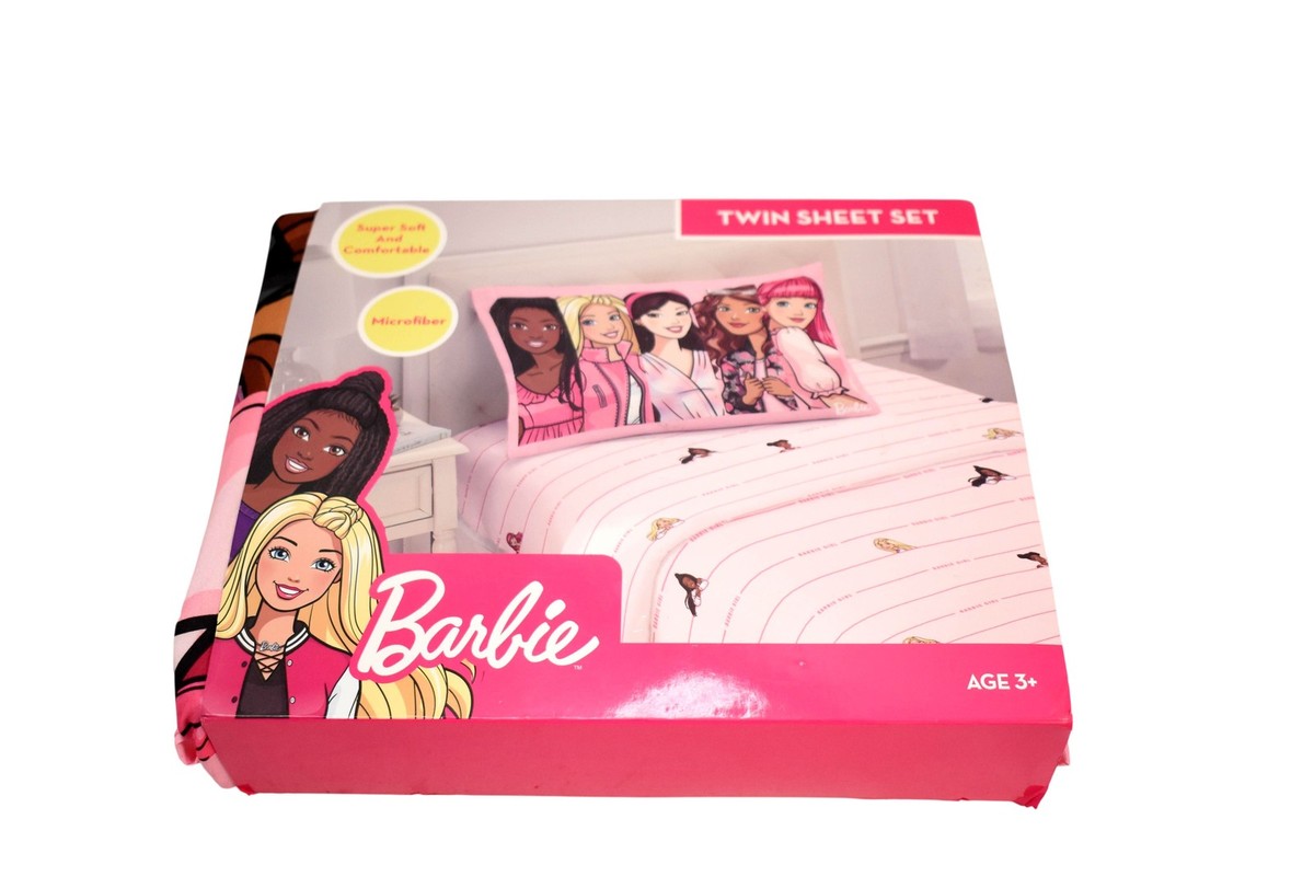 Barbie Twin Sheet Set Kids Pink Microfiber Super Soft Bedding
