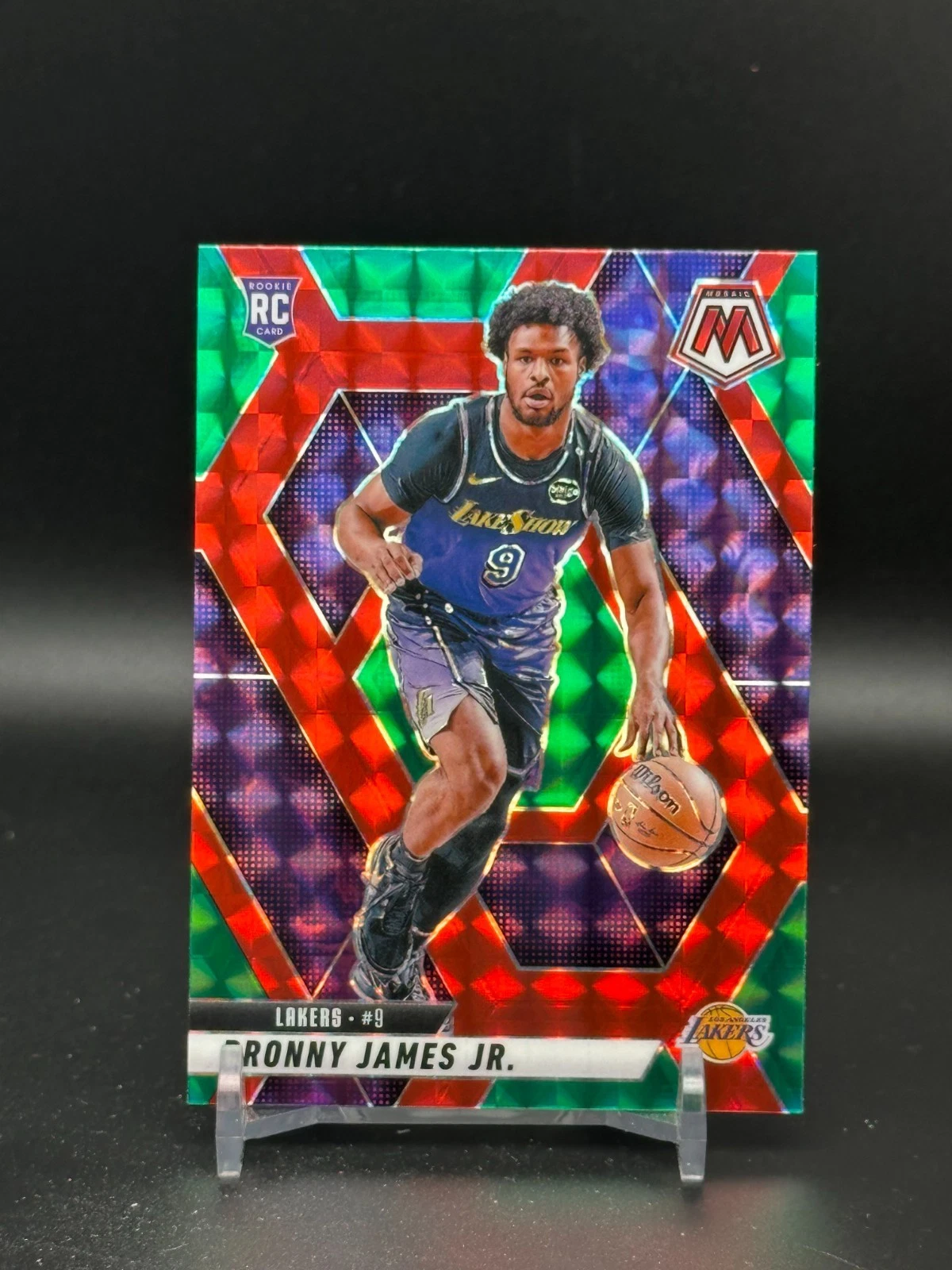 Bronny James Jr, 2024-25 Panini Mosaic Choice Rookie Red Green Prizm #214 Lakers
