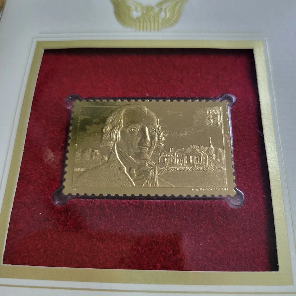 詹姆斯·麦迪逊第四届美国总统22kt黄金复制品邮票第一天带卡 — 第 2/4 张图片