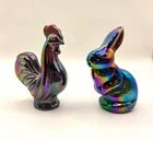 Fenton Handmade USA Carnival Glass Rooster & Rabbit Animal Figurine Set