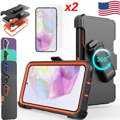 For Samsung Galaxy A35 5G Case Phone Heavy Duty Cover Belt clip + Tempered Glass