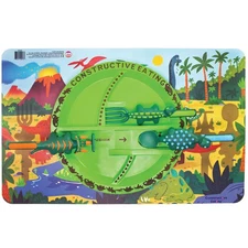 Constructive Eating Dinosaur Utensil, Divided Plate, and Placemat Set for Kids