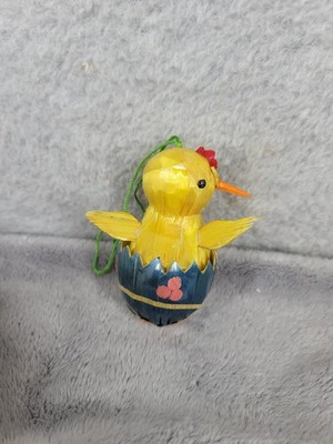 Handmade Straw Easter Chick Yellow Chick Painted Hanging Ornament 2.5''