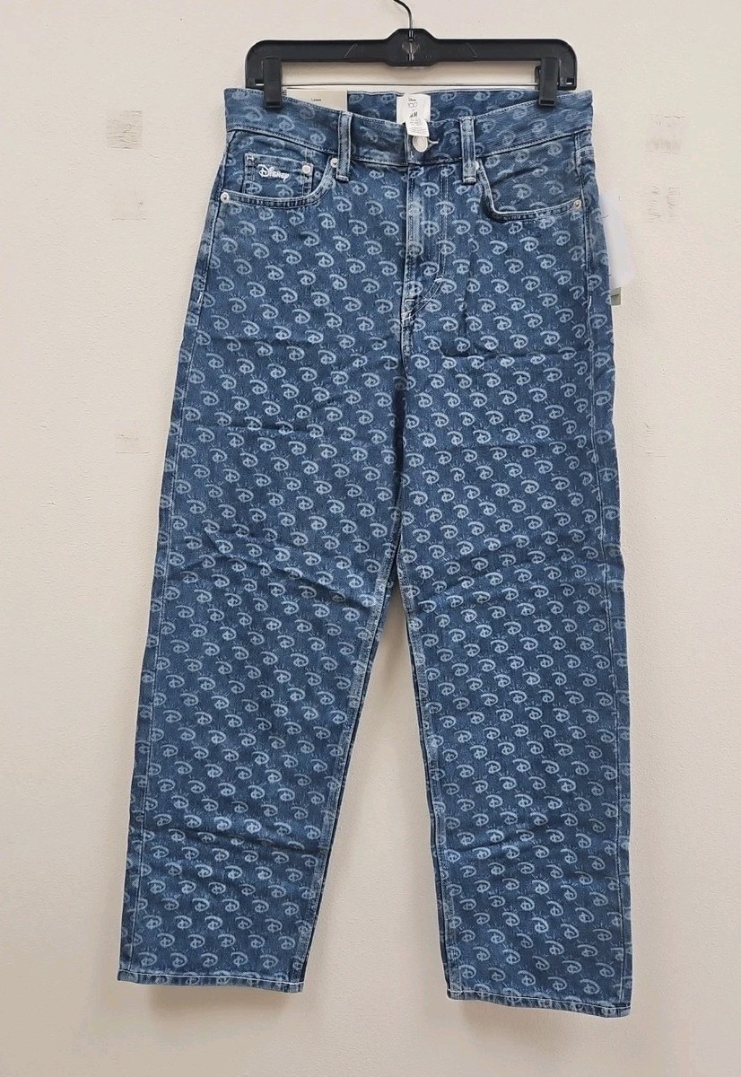 NEW Disney 100 H&M Jeans Mens 28 30 Loose Fit Blue All Over Print Pants  NWT