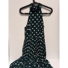 Zimmermann Forest Green Polka Dot Silk Pleated Halter Maxi Dress Size 3