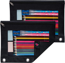 Pencil Pouch for 3 Ring Binder, 2 Pack Binder Pencil Pouch with Clear Window Pen