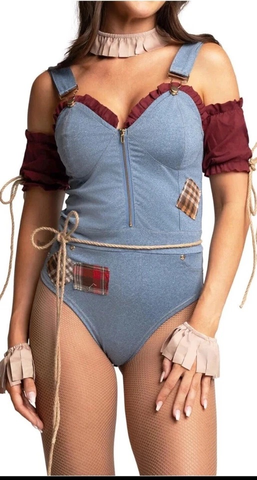 Sexy Scarecrow Costume Bodysuit Small Womens 5 Piece Cosplay Dress Up Adult Larg - Image 3 of 4