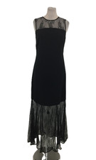 M&S Women's Dress Black Slip Lace Yoke & Hem Sheer Zip Midi New