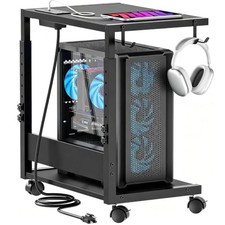 Computer Tower Stand Height-Adjustable PC Stand with Charging Station