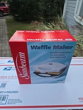 NEW-Sunbeam Waffle Maker in Box White Nonstick Iron Press 3852