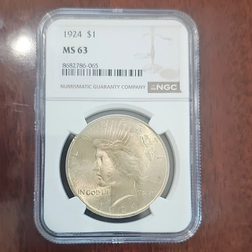 1924 Peace Dollar $1 Silver Coin NGC MS 63 Philadelphia Strike nice toning