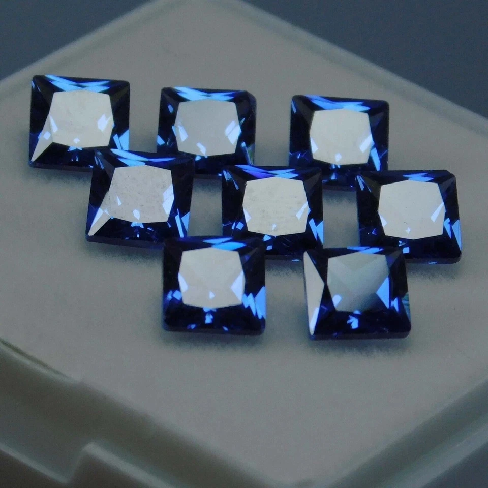 Lote de 8-9 piezas de piedras preciosas sueltas de Ceilán zafiro color azul corte princesa natural 90 quilates Foto 3 de 4