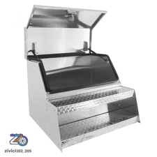 Sliver 28x30x25" Side Mount Semi Truck Tool Box Saddle Step Open Wide Aluminum