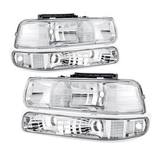 Headlights Assembly Compatible with 99-02 Chevy Silverado Chrome Housing Clear
