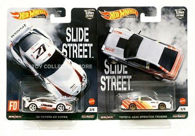 Hot Wheels Slide Street Toyota GR Supra & AE86 Sprinter Trueno Diecast 2 PACK