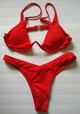 Swimsuit 2-Piece Womens Medium Red Textured Thong Bikini
