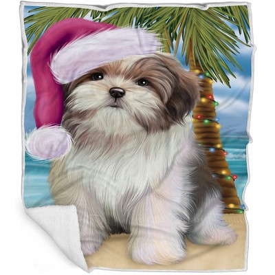 Malti Tzu Dog Blanket - Christmas Summertime Beach - Super Soft & Warm Pet Th...