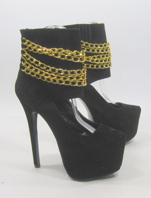 new Black 6.5''High Heel 3''Platform Ankle Strap Chains Sexy Shoes Women Size 7.5