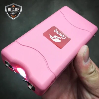 DELTA FORCE CHEETAH PINK 90 MV Mini Rechargeable LED LIGHT Police Stun Gun + Case NEW b