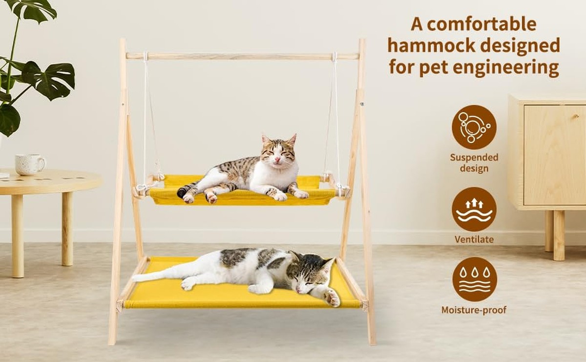 Hanging From Ceiling EXHUMKY Hammock Bed Practical Indoor Pet Resting Nest  For Cats And Kittens Solid Design Fun Cat Swing, image size:1200x742