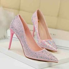 Women 10cm High Heels Bling Rhinestones Pumps Pointed Toe Stiletto Wedding Shoes