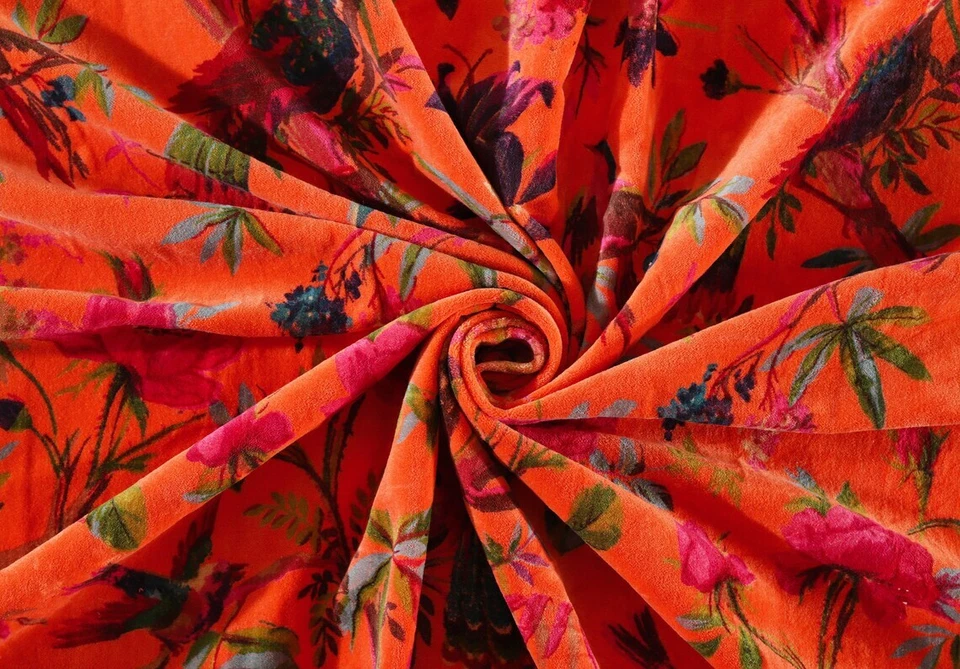 Luxury Soft Velvet Bird Print Fabric Indian Dress Sewing Upholstery Fabric - Image 2 of 3