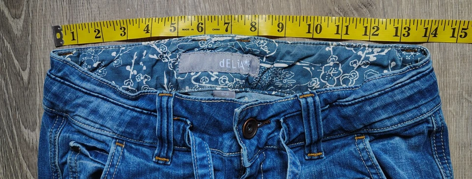 Pantalones de mezclilla dELiAs Y2K tiro bajo pierna ancha cinturón juniors talla 3/4 bolsillos con solapa boho Foto 4 de 4