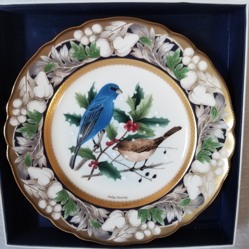 Noritake Plate 2007 Indigo Bunting Bone China Christmas Plate W/ COA