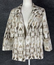 Chicos Ikat Print Textured Open Jacket Collared Long Sleeve Size 3 / XL F3830