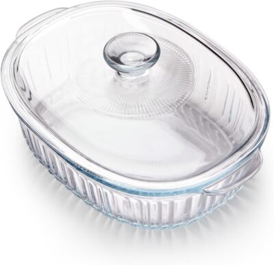 NUTRIUPS 2L Oval Glass Casserole Dish with Lid, Borosilicate Glass,  UK