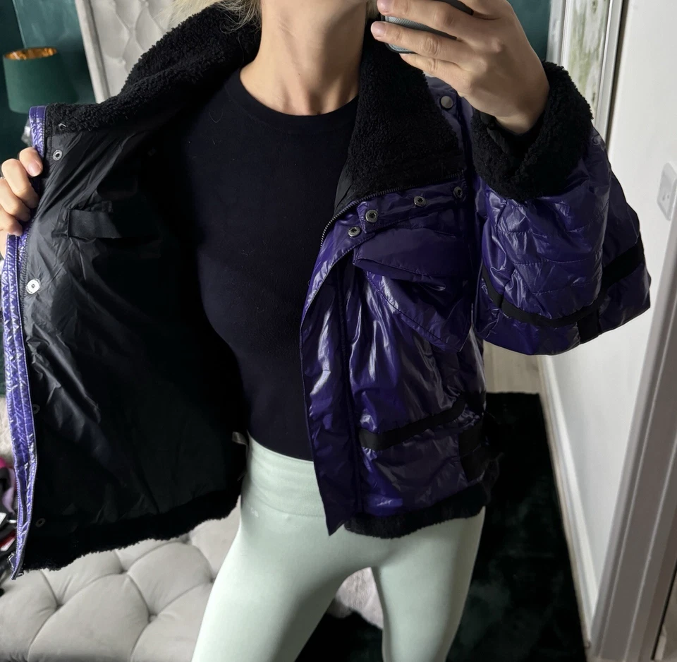 Free People FP Movement Vagabond Fleece Bomber Jacket Purple Small New RRP £248 - Image 3 of 4