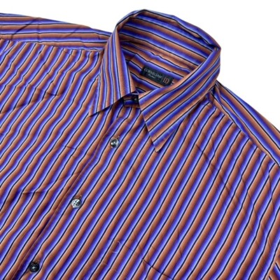 Corneliani Men s 100% Cotton Dress Shirt Brown w/Blue Stripe   Italy   M | 40