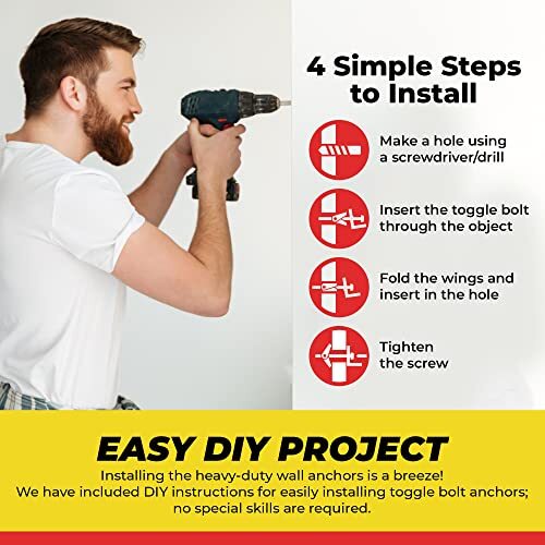 QUALIHOME Spring Toggle Bolt Anchors Heavy Duty Wall Anchors for