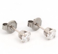 NEW 14kt White Gold 5mm Clear CZ Ear Piercing Earrings PRINCESS Studex System 75