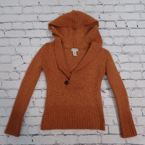Banana Republic Hoodie Sweater Pullover Lambs Wool Blend Sz. M Long sleeve Orang