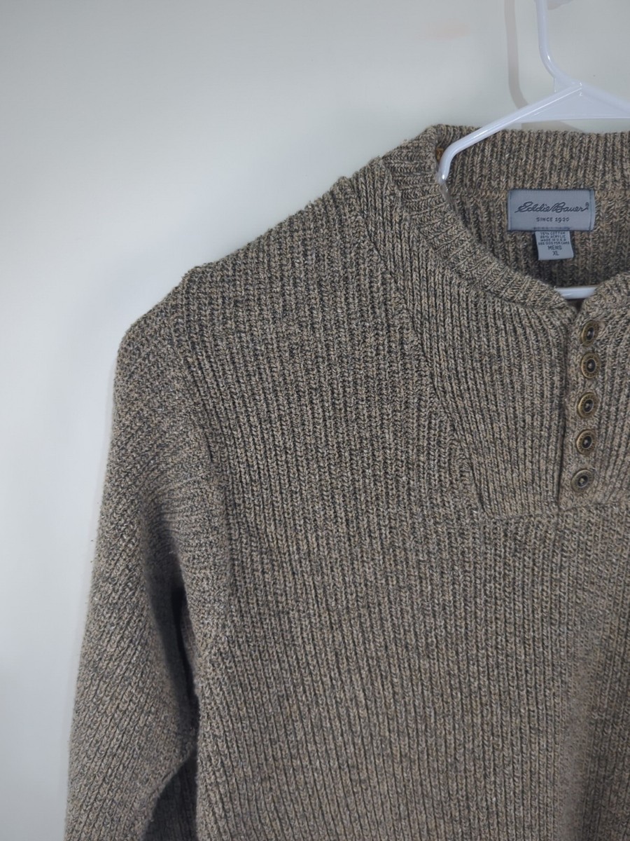 トップス Eddie Bauer 90s Cotton Knit Made in USA. VINTAGE Eddie Bauer Sweater Mens XL Henley Knit Made USA 90s Earth