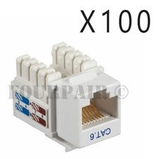 100 Pack Lot - CAT6 Network RJ45 110 Punch Down Keystone Snap-In Jack - White