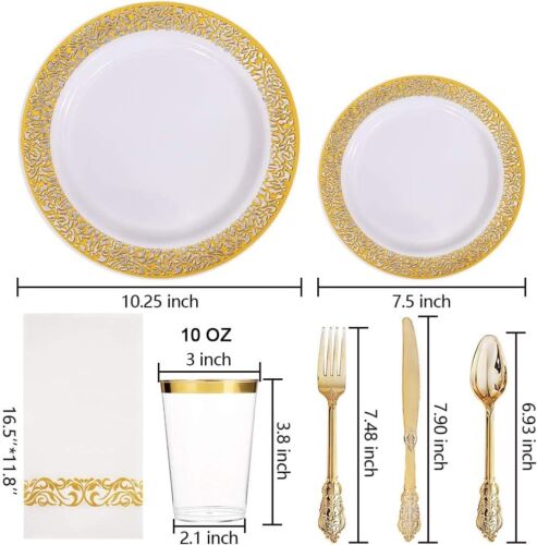 platos descargables para fiestas boda bodas elegantes con jarrones cubiertos 50 piezas - Imagen 3 de 8