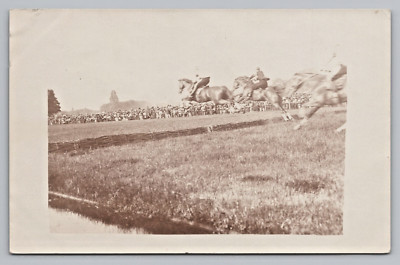Vintage RPPC Horse Racing Steeple Chase Jockeys Sport