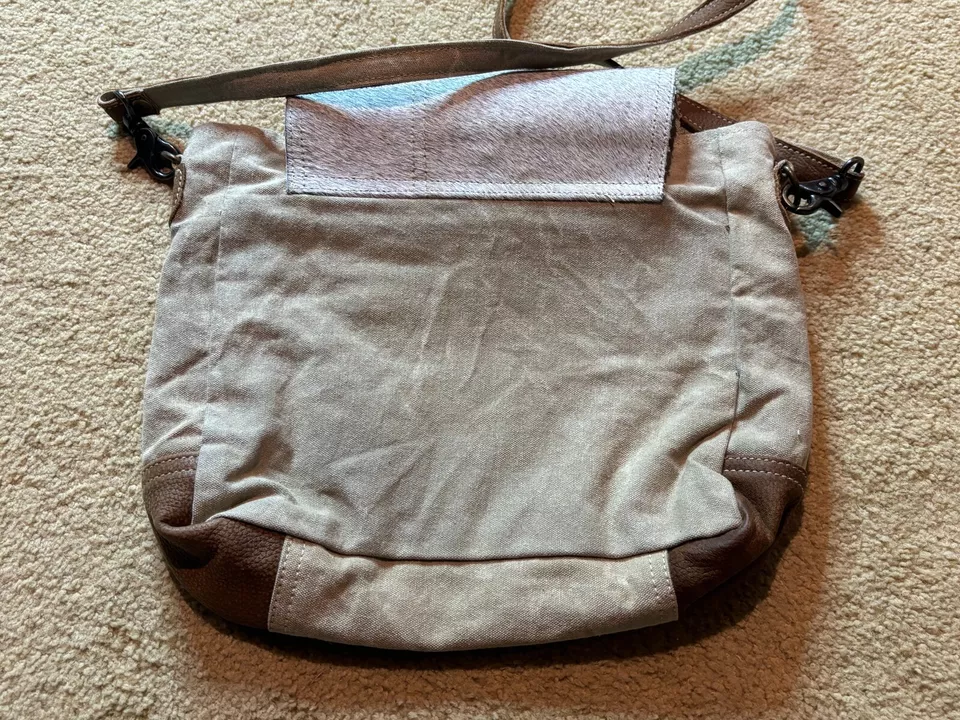 Myra Bolso Mensajero Cartera Bandolera Retazos Boho Piel de Pony Cuero de Vaca Lona Foto 4 de 4