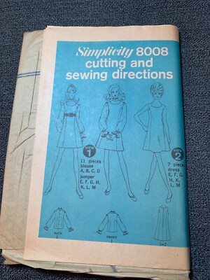 Simplicity 8008 Vintage Sewing Pattern 7/8 Blouse Jumper Dress 1960s Uncut Retro