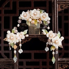 "Jade Tower" Hanfu Hair Set, Hairpin Comb Clips with Tassels, Hair Accessories